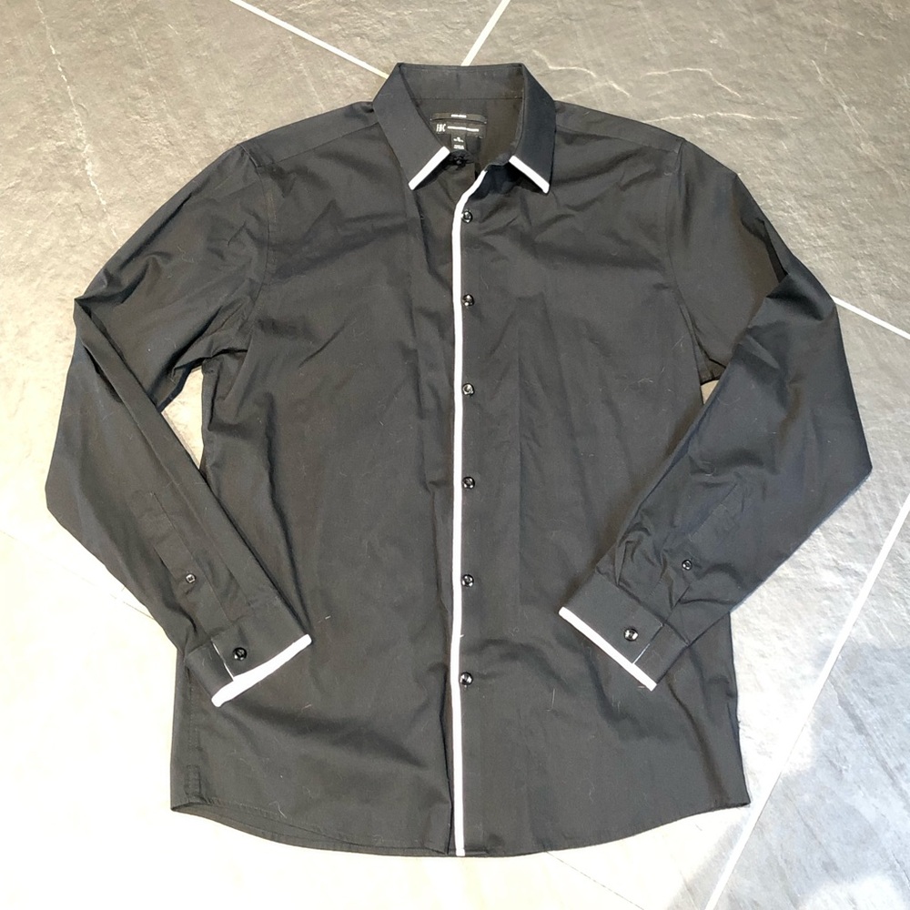 Black Dress Shirt With White Pinstripe Edge Medium